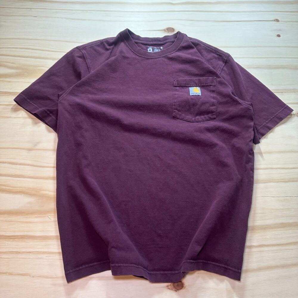 Carhartt K87 Mens Medium Loose Fit Pocket T-Shirt Maroon Workwear Outdoors